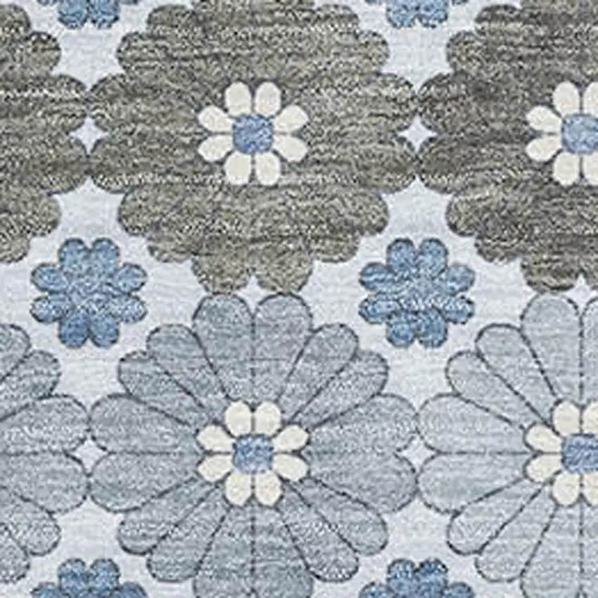 Denim Blue Gray And Silver Geometric Washable Area Rug With UV Protection Photo 2