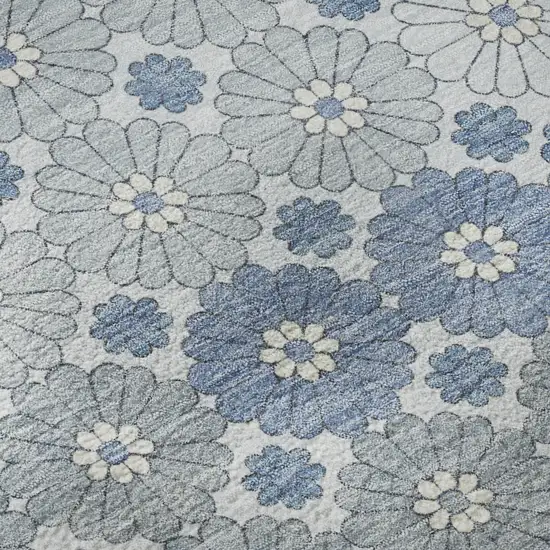 Denim Blue Gray And Silver Geometric Washable Area Rug With UV Protection Photo 9