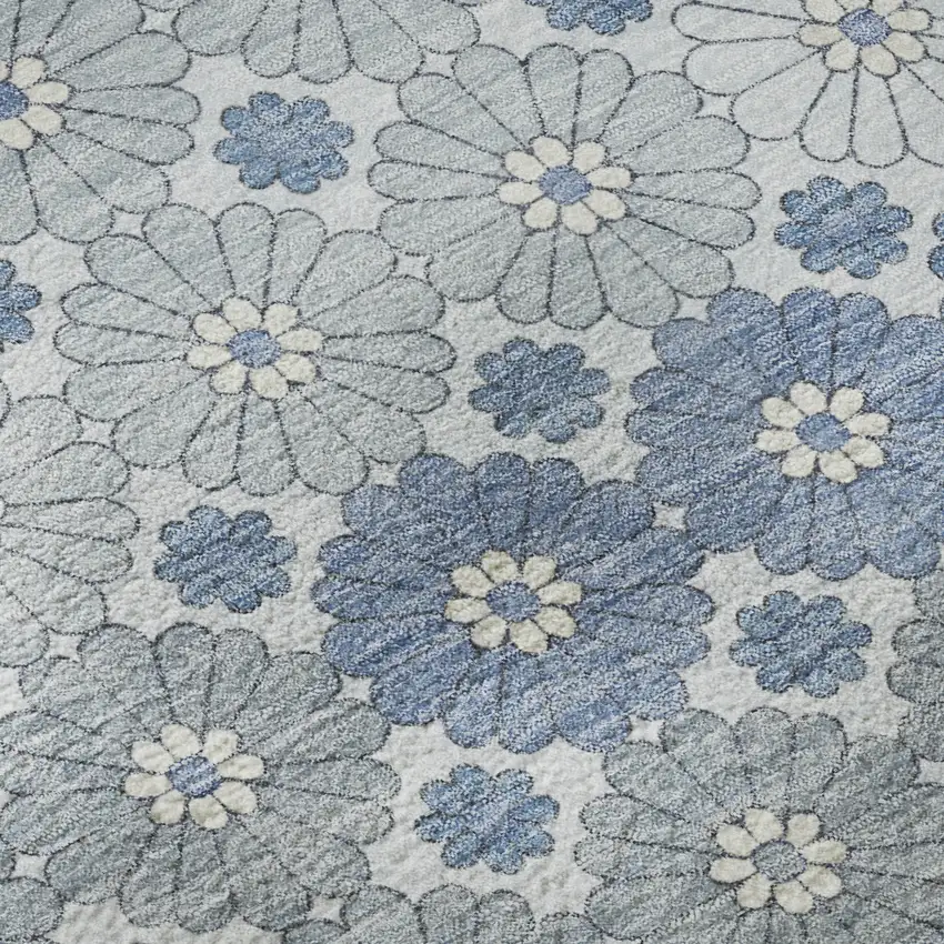 Denim Blue Gray And Silver Geometric Washable Area Rug With UV Protection Photo 9