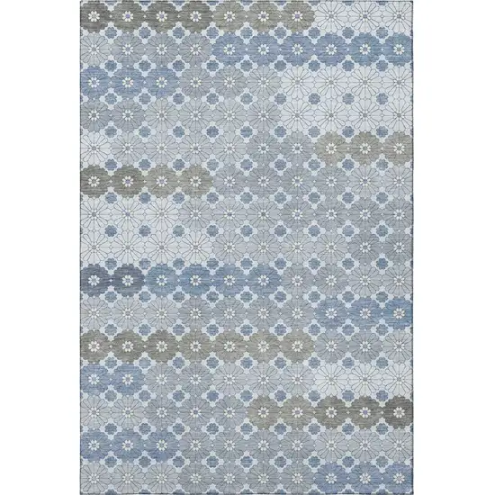Denim Blue Gray And Silver Geometric Washable Area Rug With UV Protection Photo 3