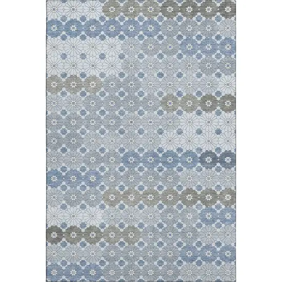 Denim Blue Gray And Silver Geometric Washable Area Rug With UV Protection Photo 1