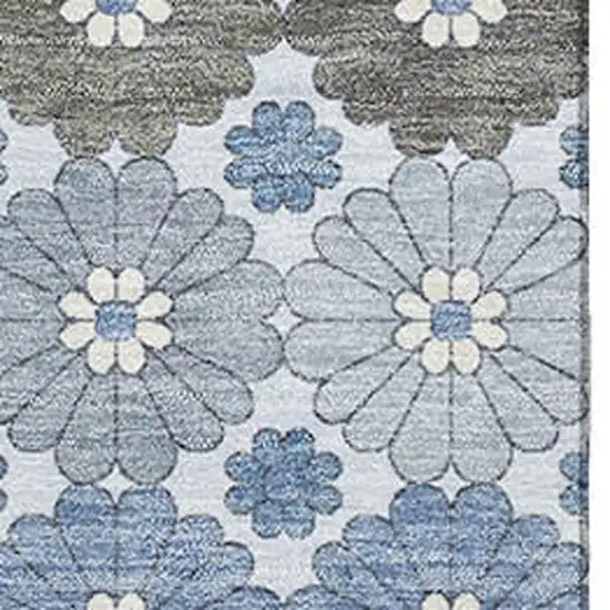 Denim Blue Gray And Silver Geometric Washable Area Rug With UV Protection Photo 2