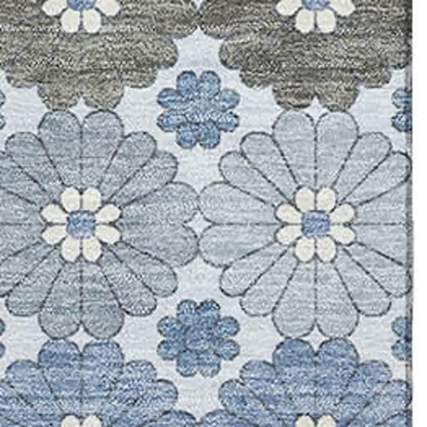 Denim Blue Gray And Silver Geometric Washable Area Rug With UV Protection Photo 2