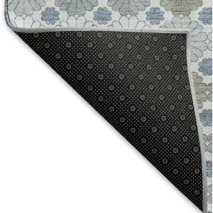 Photo of Denim Blue Gray And Silver Geometric Washable Area Rug With UV Protection