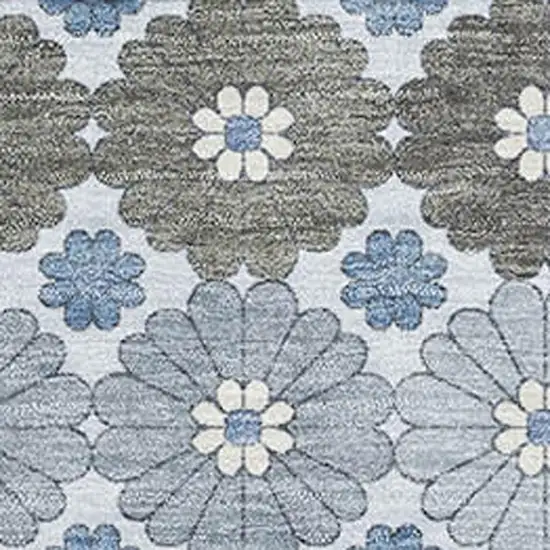 Denim Blue Gray And Silver Geometric Washable Area Rug With UV Protection Photo 2