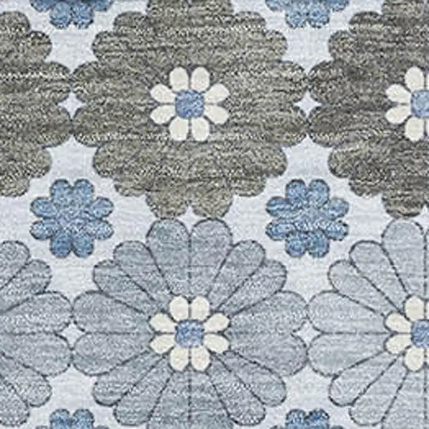 Denim Blue Gray And Silver Geometric Washable Area Rug With UV Protection Photo 2