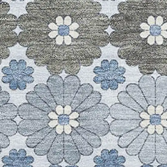 Denim Blue Gray And Silver Geometric Washable Area Rug With UV Protection Photo 2