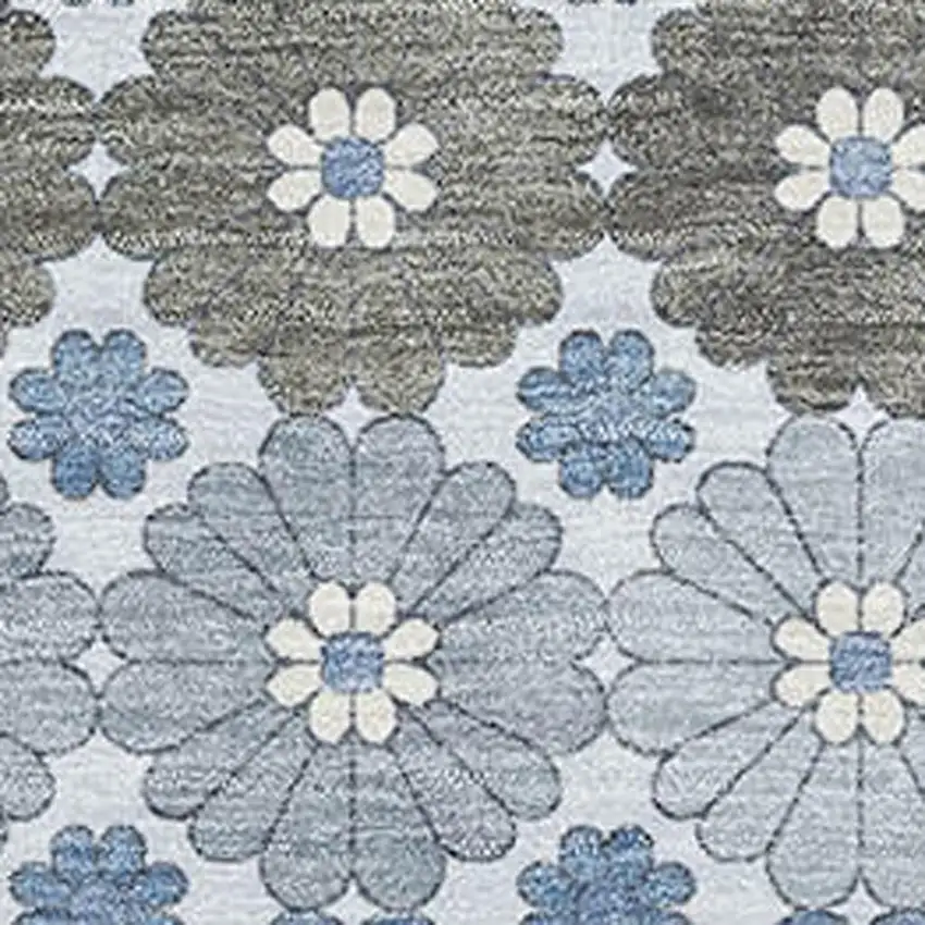 Denim Blue Gray And Silver Geometric Washable Area Rug With UV Protection Photo 2