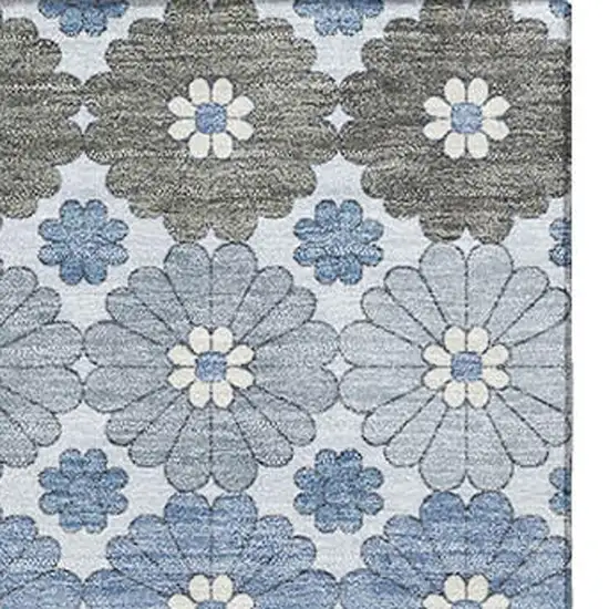 Denim Blue Gray And Silver Geometric Washable Area Rug With UV Protection Photo 3