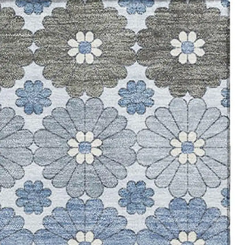 Denim Blue Gray And Silver Geometric Washable Area Rug With UV Protection Photo 3