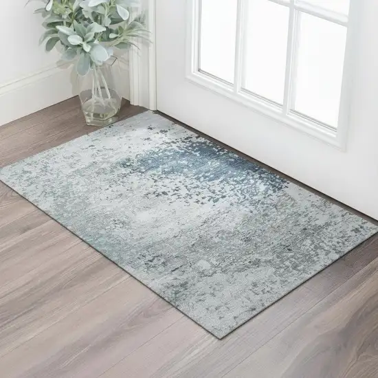 Denim Blue Gray And Sky Blue Abstract Washable Area Rug With UV Protection Photo 2