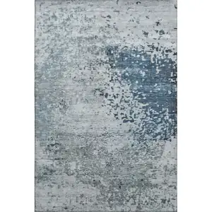 Photo of Denim Blue Gray And Sky Blue Abstract Washable Area Rug With UV Protection