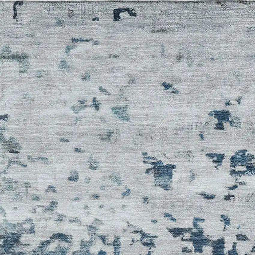 Denim Blue Gray And Sky Blue Abstract Washable Area Rug With UV Protection Photo 2