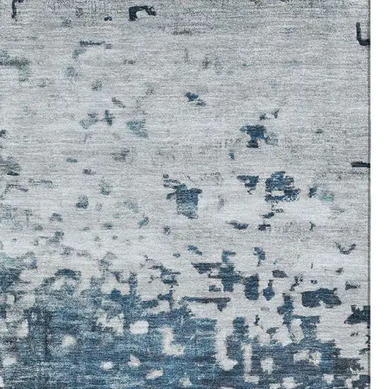 Denim Blue Gray And Sky Blue Abstract Washable Area Rug With UV Protection Photo 3