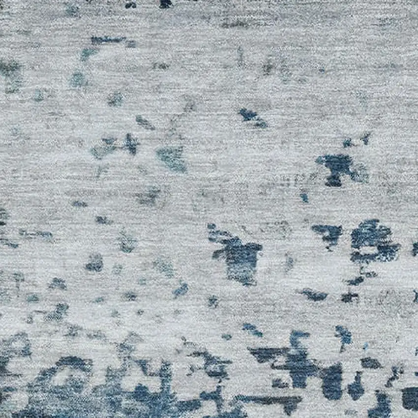 Denim Blue Gray And Sky Blue Abstract Washable Area Rug With UV Protection Photo 2