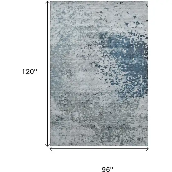 Denim Blue Gray And Sky Blue Abstract Washable Area Rug With UV Protection Photo 9