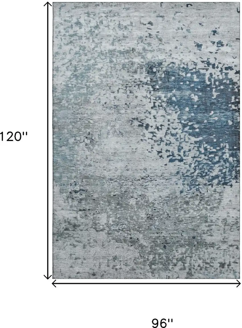 Denim Blue Gray And Sky Blue Abstract Washable Area Rug With UV Protection Photo 9