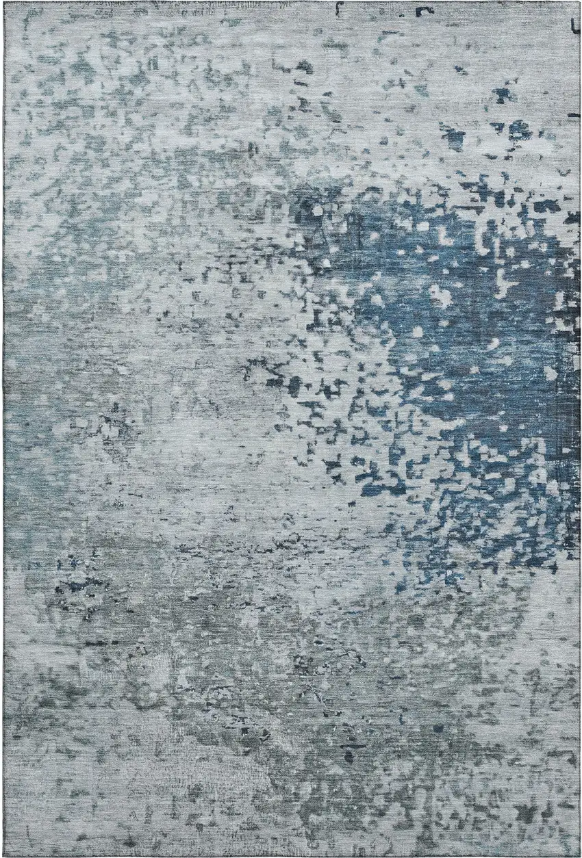 Denim Blue Gray And Sky Blue Abstract Washable Area Rug With UV Protection Photo 1