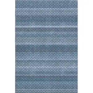 Photo of Denim Blue Gray And Sky Blue Striped Washable Area Rug With UV Protection