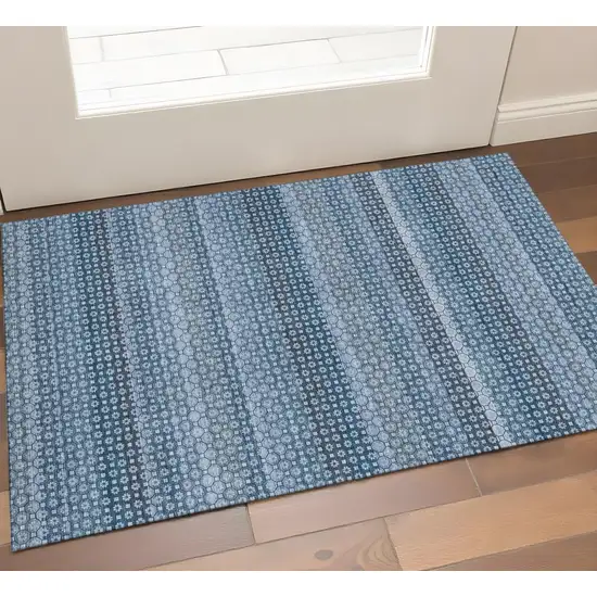 Denim Blue Gray And Sky Blue Striped Washable Area Rug With UV Protection Photo 1
