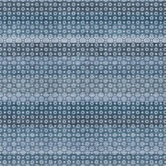 Denim Blue Gray And Sky Blue Striped Washable Area Rug With UV Protection Photo 4