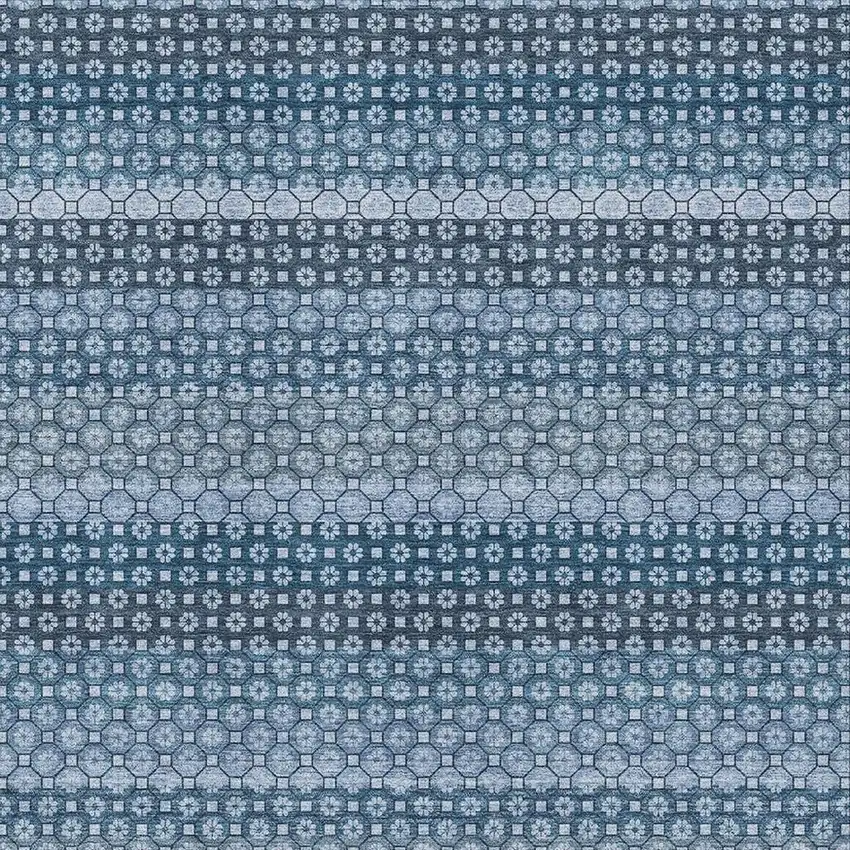 Denim Blue Gray And Sky Blue Striped Washable Area Rug With UV Protection Photo 4