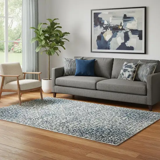 Denim Blue Gray And Sky Blue Striped Washable Area Rug With UV Protection Photo 2