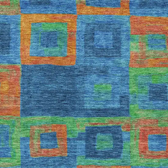 Denim Blue Green And Copper Geometric Washable Indoor Outdoor Area Rug Photo 5