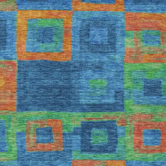Denim Blue Green And Copper Geometric Washable Indoor Outdoor Area Rug Photo 5
