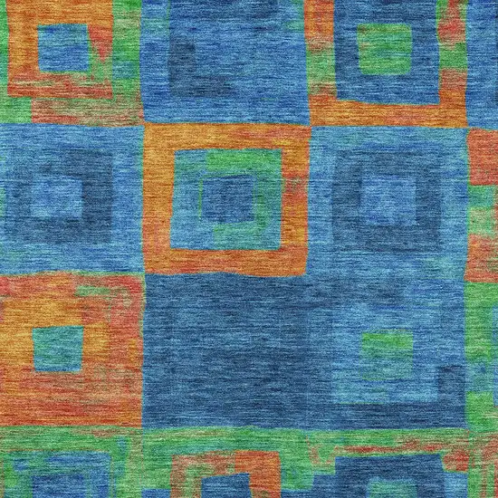 Denim Blue Green And Copper Geometric Washable Indoor Outdoor Area Rug Photo 5