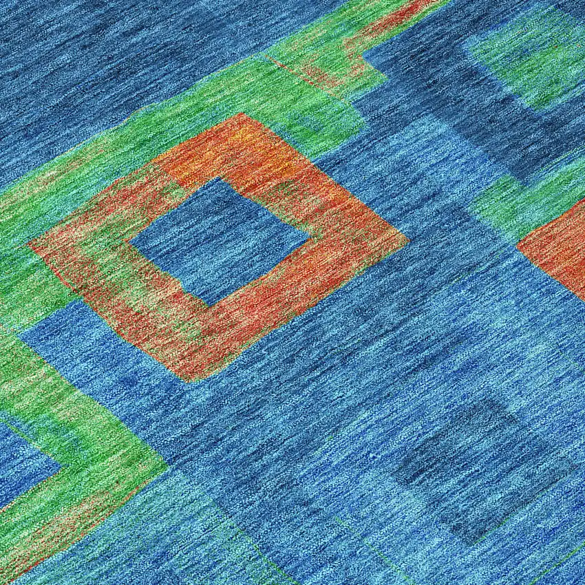 Denim Blue Green And Copper Geometric Washable Indoor Outdoor Area Rug Photo 6