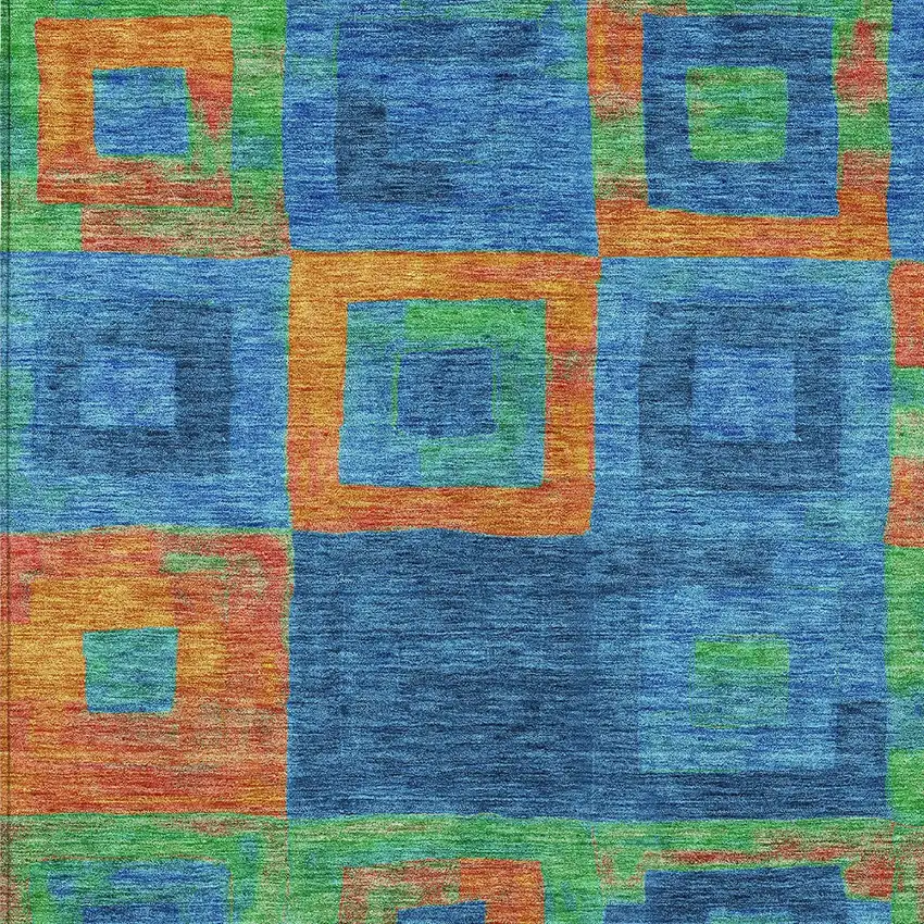 Denim Blue Green And Copper Geometric Washable Indoor Outdoor Area Rug Photo 5