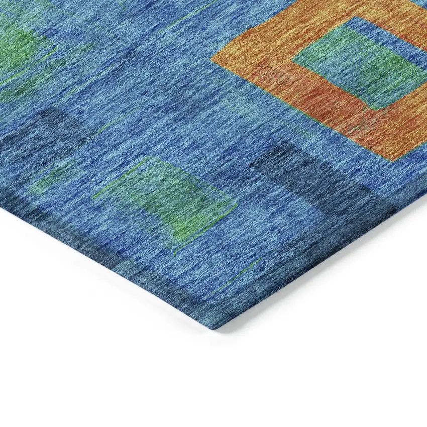 Denim Blue Green And Copper Geometric Washable Indoor Outdoor Area Rug Photo 4