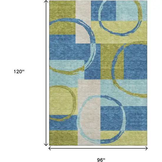 Denim Blue Green And Ivory Geometric Washable Area Rug With UV Protection Photo 9