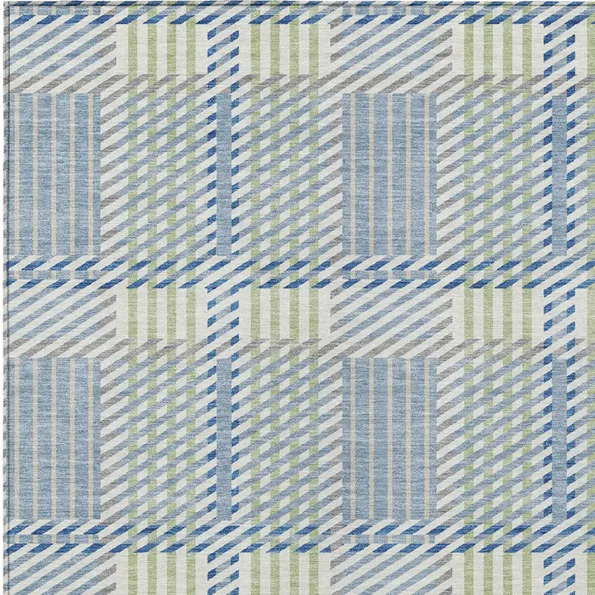 Denim Blue Green And Ivory Plaid Washable Indoor Outdoor Area Rug Photo 5