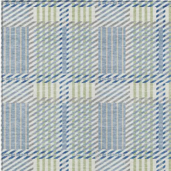 Denim Blue Green And Ivory Plaid Washable Indoor Outdoor Area Rug Photo 5