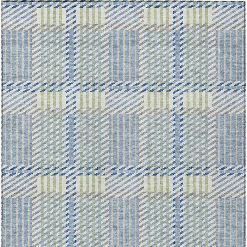 Denim Blue Green And Ivory Plaid Washable Indoor Outdoor Area Rug Photo 7