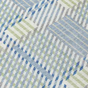 Photo of Denim Blue Green And Ivory Plaid Washable Indoor Outdoor Area Rug