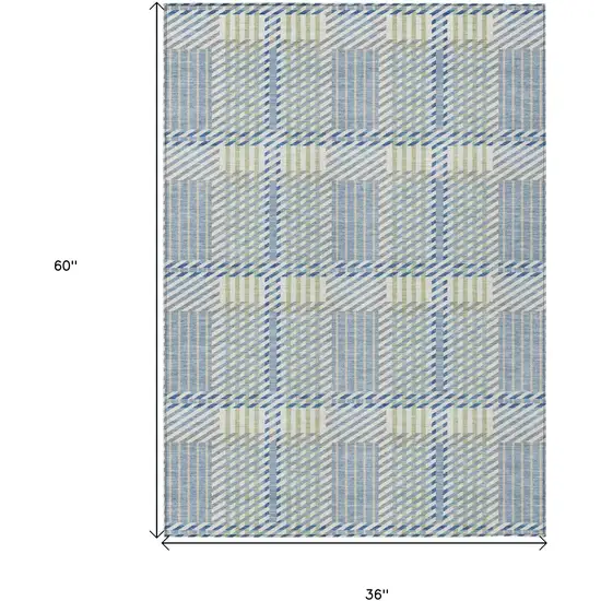 Denim Blue Green And Ivory Plaid Washable Indoor Outdoor Area Rug Photo 3