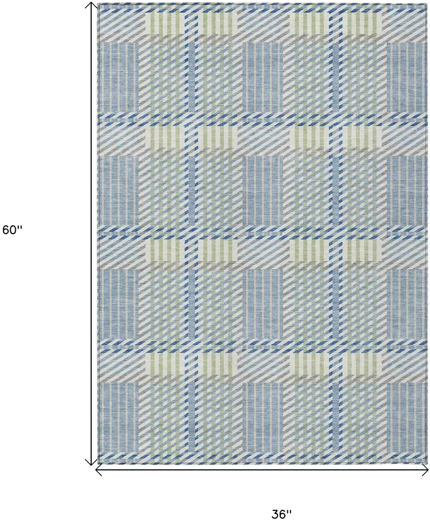 Denim Blue Green And Ivory Plaid Washable Indoor Outdoor Area Rug Photo 3