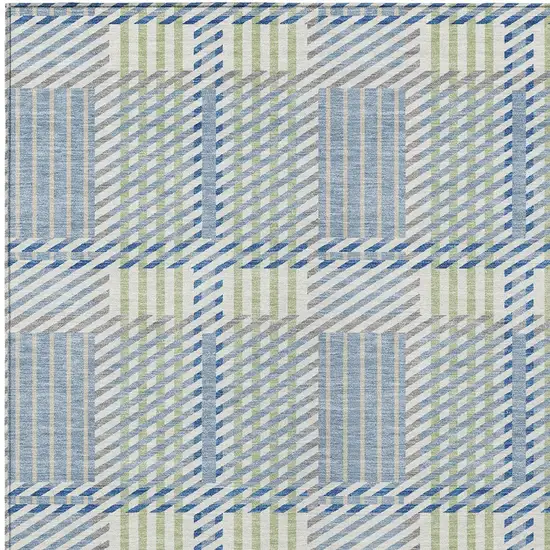 Denim Blue Green And Ivory Plaid Washable Indoor Outdoor Area Rug Photo 5