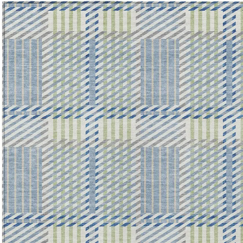 Denim Blue Green And Ivory Plaid Washable Indoor Outdoor Area Rug Photo 5