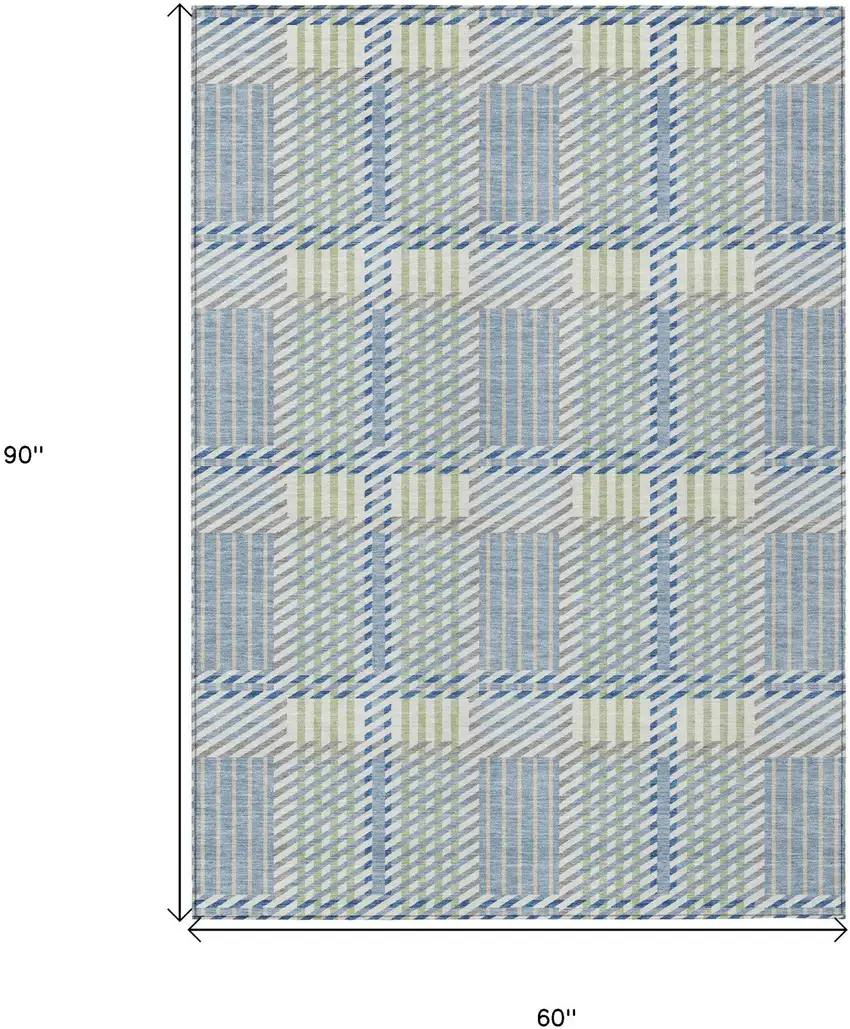 Denim Blue Green And Ivory Plaid Washable Indoor Outdoor Area Rug Photo 3