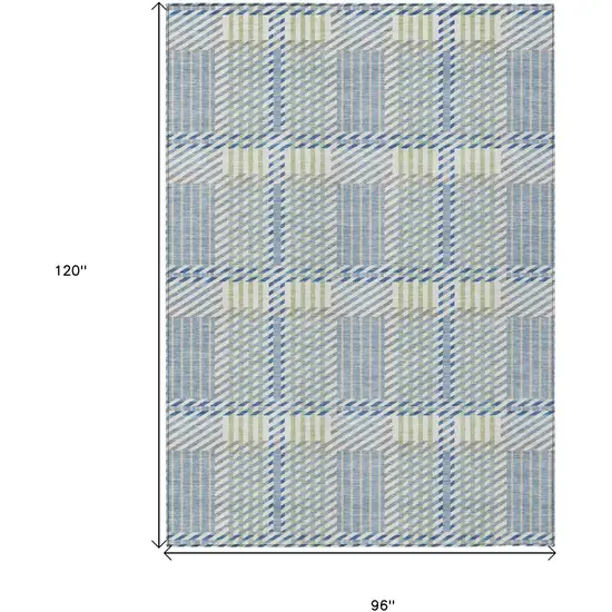 Denim Blue Green And Ivory Plaid Washable Indoor Outdoor Area Rug Photo 3
