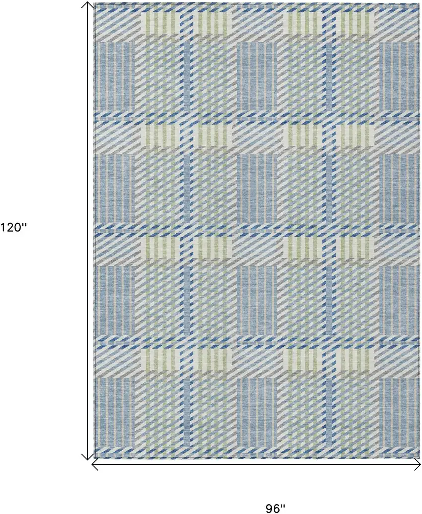 Denim Blue Green And Ivory Plaid Washable Indoor Outdoor Area Rug Photo 3