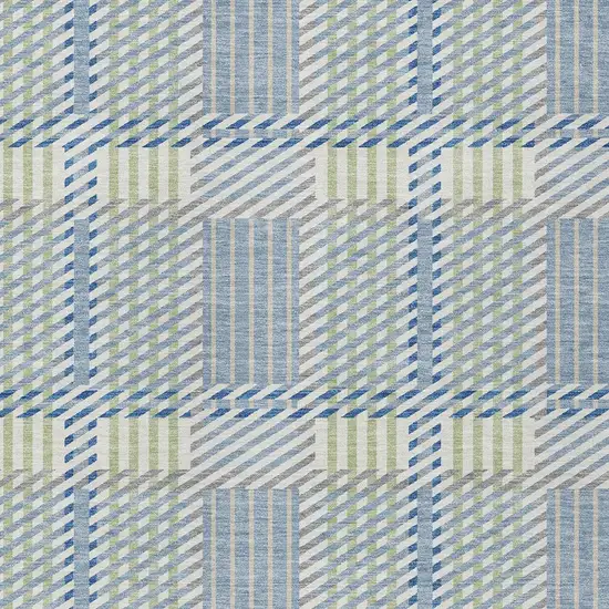 Denim Blue Green And Ivory Plaid Washable Indoor Outdoor Area Rug Photo 5