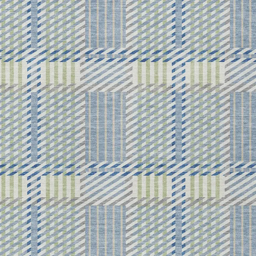 Denim Blue Green And Ivory Plaid Washable Indoor Outdoor Area Rug Photo 5