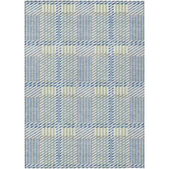 Denim Blue Green And Ivory Plaid Washable Indoor Outdoor Area Rug Photo 2
