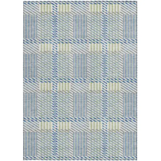 Denim Blue Green And Ivory Plaid Washable Indoor Outdoor Area Rug Photo 7