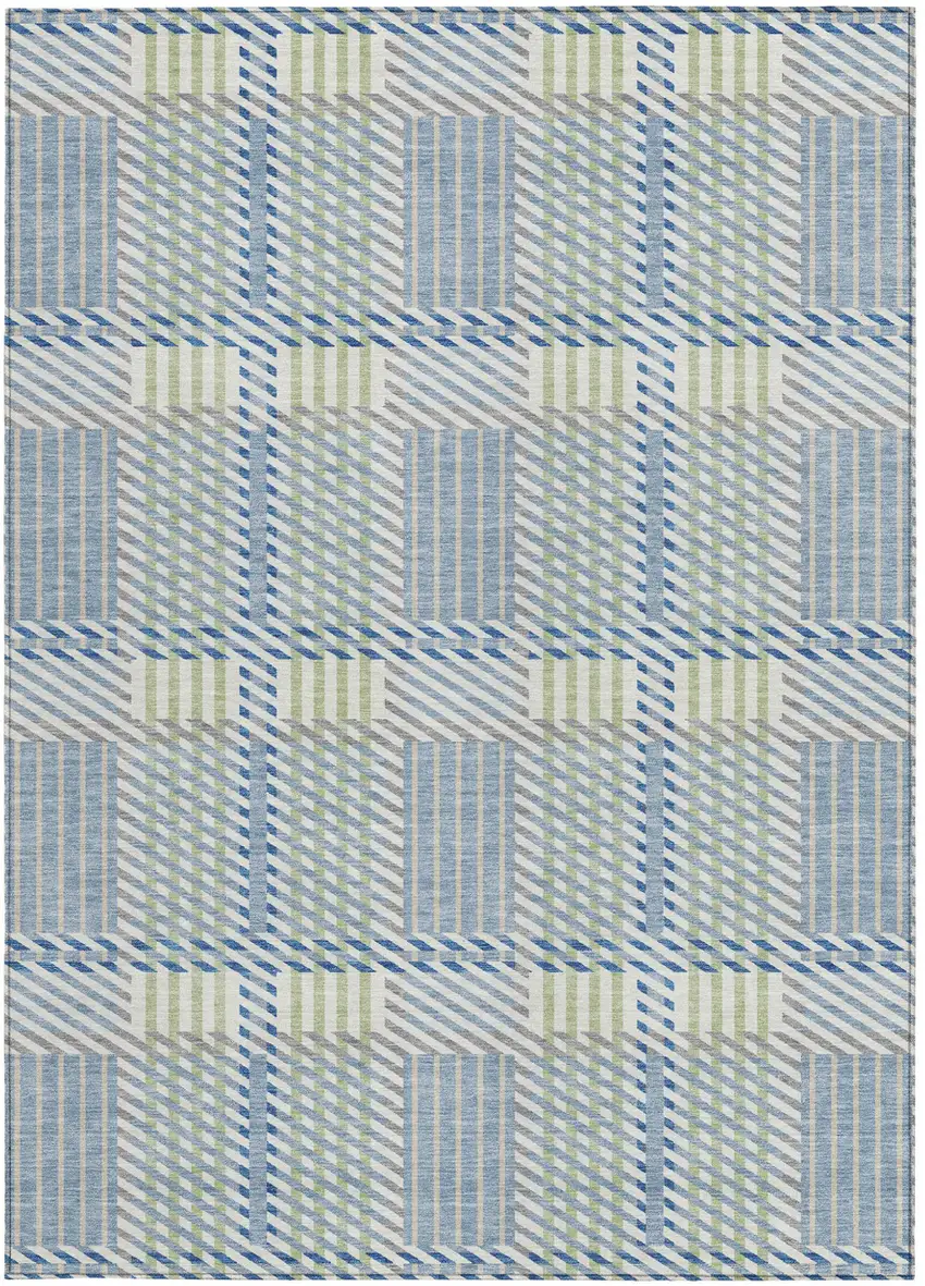 Denim Blue Green And Ivory Plaid Washable Indoor Outdoor Area Rug Photo 7